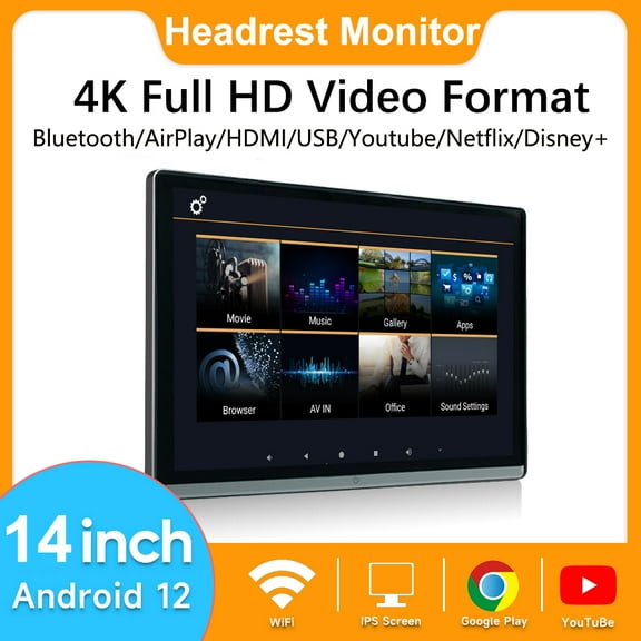 14 INCH Car Headrest Monitor Dual HDMI Android 12 IPS 8G+128G Tablet Touch Screen For Car Rear Seat Player Dual HDMI