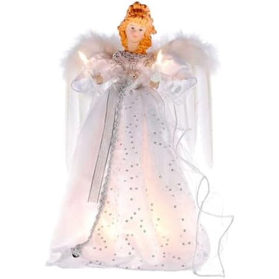 14" Ice Palace Lighted White & Silver Angel  Topper - Clear Lights$$Home Decor, Kitchen, & Other