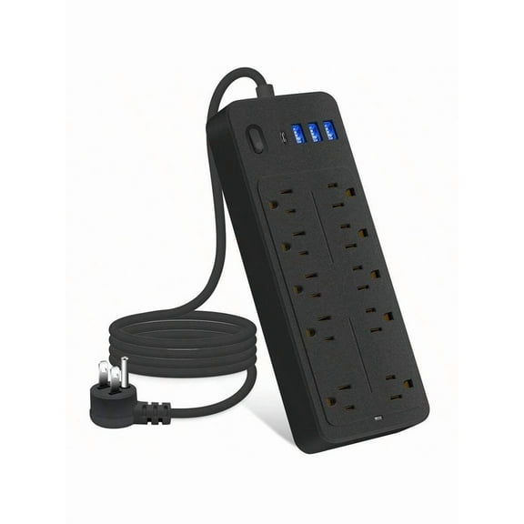 14-In-1 Power Strips With Surge Protection 1700J, 10 Outlets With 4 USB Ports (1 USB C) Long Extension Cord With Multiple Outlets 16Awg 1625W/13A Flat Plug Power Strip Protector Black And White