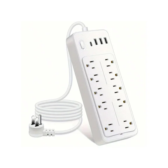14-In-1 Power Strips With Surge Protection 1700J, 10 Outlets With 4 USB Ports (1 USB C) Long Extension Cord With Multiple Outlets 16Awg 1625W/13A Flat Plug Power Strip Protector Black And White