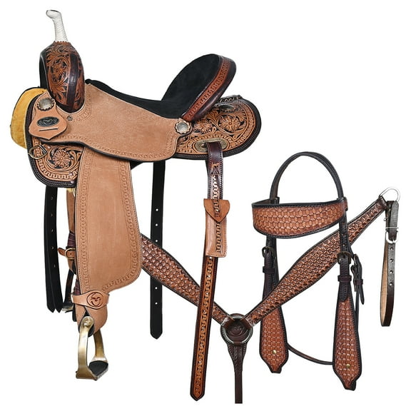 14 In Comfytack Western Horse Barrel Racing Trail Pleasure American Leather Saddle Tack Set With Reins Dark Brown