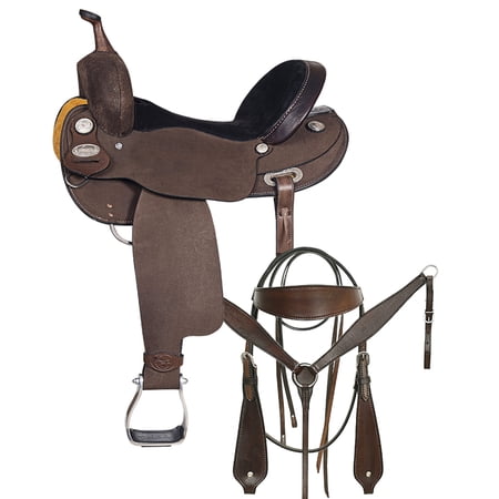 14 In Comfytack Western Horse Barrel Racing Trail Pleasure  American Leather Saddle Tack With Reins Set Brown