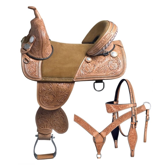 14 In HILASON Treeless Western Trail Barrel Racing American Leather Saddle With Tack Set