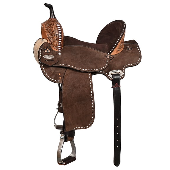 14 In Hilason Western Horse Barrel Flex Tree Trail American Leather Saddle Dark Brown Gorgeous Floral Hand Tooled & Carved