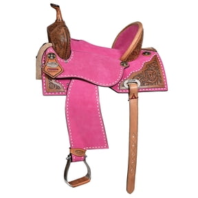 14 In Hilason Western Horse Barrel Flex Tree Trail American Leather Saddle Pink Gorgeous Floral Hand Tooled & Carved