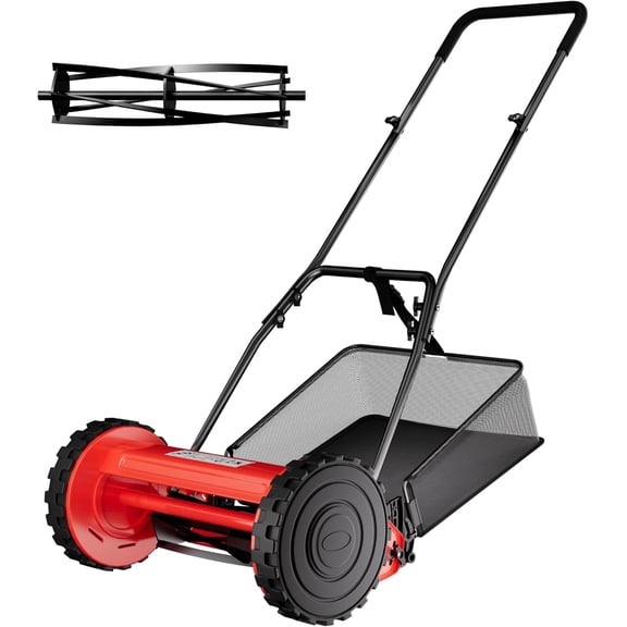 14 In Manual Push Reel Lawn Mower 5-Blade with Grass Catcher Adjustable Height Hand Mower