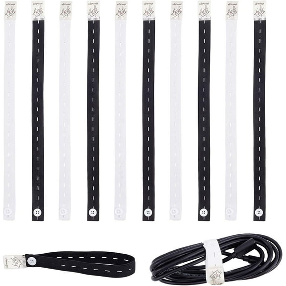 14 Inch 10Pcs 2 Colors Organizers Keepers Elastic Band with Buttonholes Roll-up Label Bands Sheet Fasten Straps for Curtain for DIY