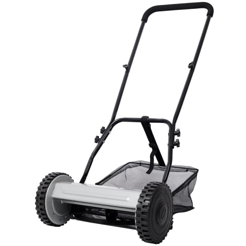 14-Inch 5-Blade Manual Push Reel Lawn Mower Cordless, with Removable Grass Catcher Bag & Adjustable Cutting Height, for Yard & Garden Grass Cutting