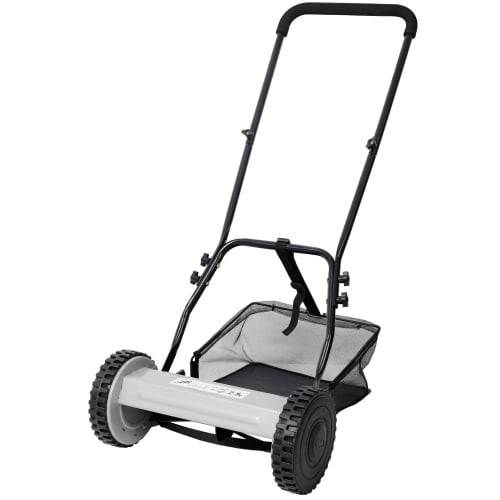 14 Inch 5-Blade Manual Reel Lawn Mower, 0.6–1.8" Adjustable Cutting Height, Heat-Treated Alloy Steel Blades with Grass Catcher