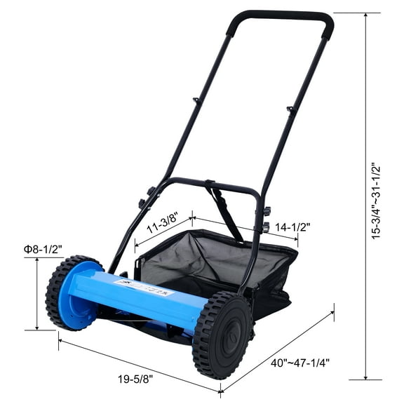 14-Inch 5-Blade Push Reel Lawn Mower with Grass Catcher, BLUE COLOR,
