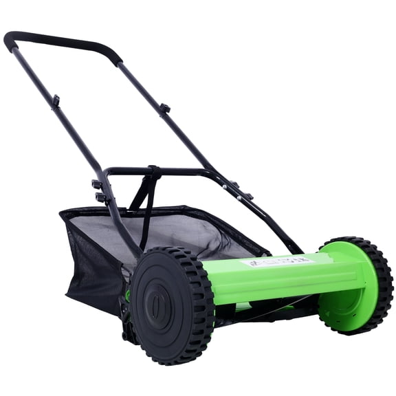 , 14-Inch 5-Blade Push Reel Lawn Mower with Grass Catcher, GREEN COLOR, Green ,Steel ,