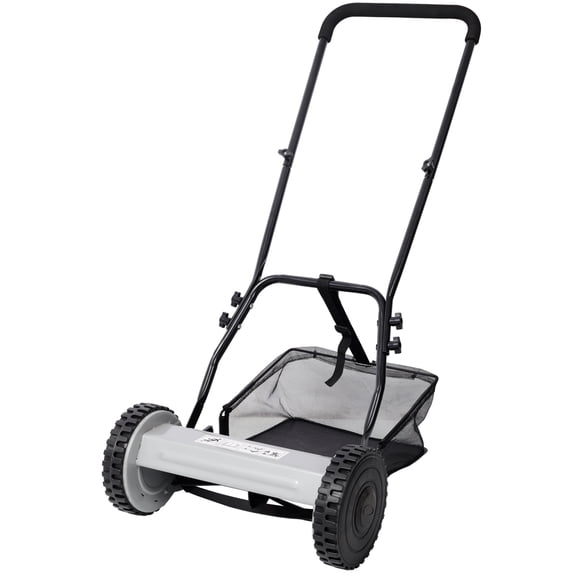 14-Inch 5-Blade Push Reel Lawn Mower with Grass Catcher Gray Adjustable Height Manual Eco-Friendly