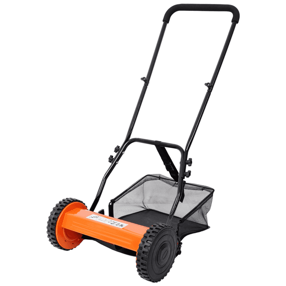 14-Inch 5-Blade Push Reel Mower with Grass Catcher in Orange