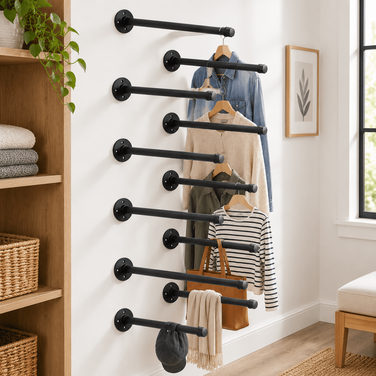 14 Inch 8 Pack Wall Mounted Industrial Pipe Clothes Rack for Closet ...