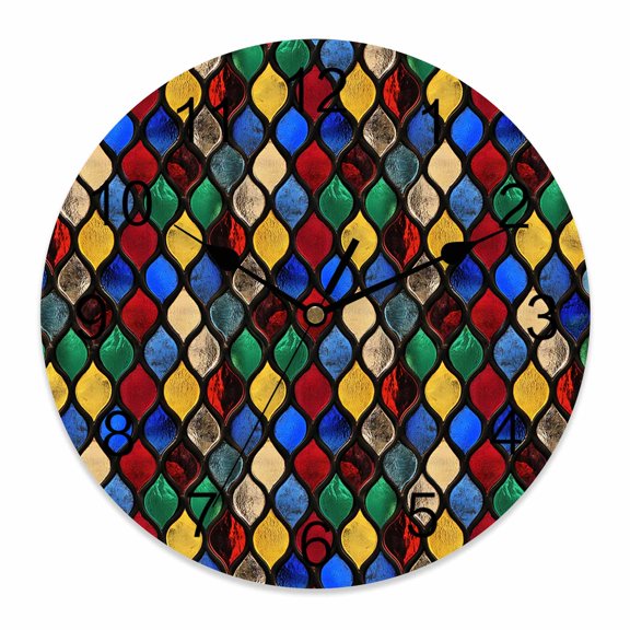 14 Inch Abstract Wall Clock, Stained Glass Moroccan Texture Battery Operated Silent Non Ticking Clocks, Easy to Read Round Wall Clock for Kitchen/Living Room/Bedroom/Bathroom