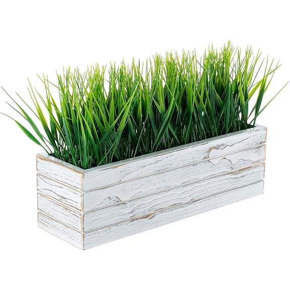 14 Inch Artificial Grass , White Washed Planter Box