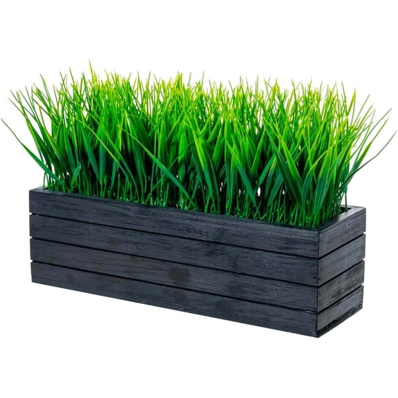 14 Inch Artificial Green Grass in Black Planter