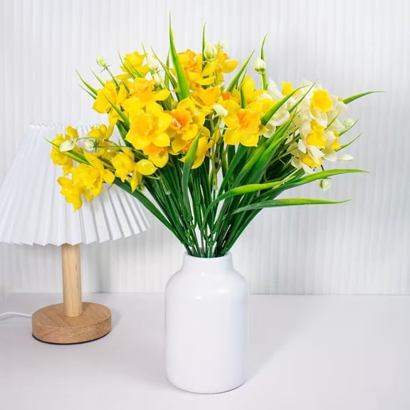 14-Inch Artificial Lily Bouquet - Vibrant Plastic Spring Flowers for Home Decor, Tabletop Display, Perfect for New Year, Halloween, St. Patrick's Day, Thanksgiving, Valentine's Day