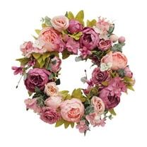 14 Inch Artificial Peony Wreath for Front Door - Vintage Silk Flower Wreath with Green Leaves for All Seasons, Wedding, Wall & Window Decor Spring Summer Fall Winter
