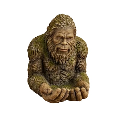 14 Inch Bigfoot Outdoor Garden Statue Bird Feeder, Mystical Nature Art Hanging & Tabletop Ornament With Textured Natural Surface And Mossy Accents, For Yard Patio Garden Bird