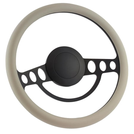 14 Inch Black (3,5,9 Hole) Classic Steering Wheel Grey Half Wrap