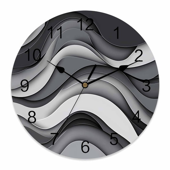 14 Inch Black Gray Wall Clock, Gradient Ocean Wave Modern Abstract Geometric Battery Operated Silent Non Ticking Clocks, Easy to Read Round Wall Clock for Kitchen/Living Room/Bedroom/Bathroom