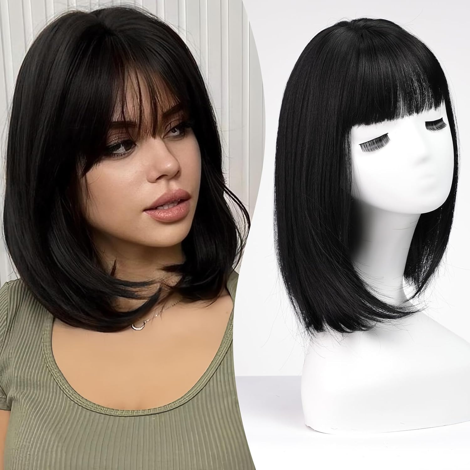14 Inch Black Hair Toppers with Bangs for Women Synthetic Hair Toppers ...