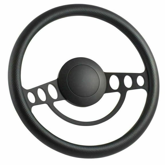 14 Inch Black Steering Wheel with Carbon Fiber Vinyl Half Wrap and Horn Button