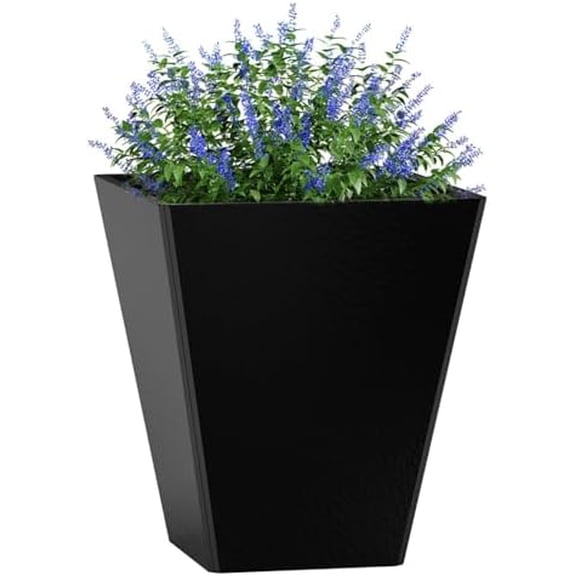 14 Inch Black Tall Planters for Outdoor Plants, Large Metal Taper Plant Pot with Drainage Hole for Garden Patio Front Door