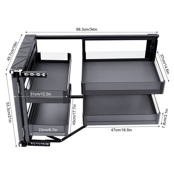 14 Inch Blind Corner Cabinet Pull Out, Magic Corner Soft Close 2-Tier Swing Tray, Left & Right Universal