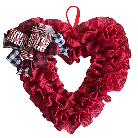 14 Inch Burlap Heart Wreath - Farmhouse Front Door Decor for Valentine's Day | Rustic Red Heart Shaped Welcome Hanging, Indoor Outdoor Holiday Decorations,Red