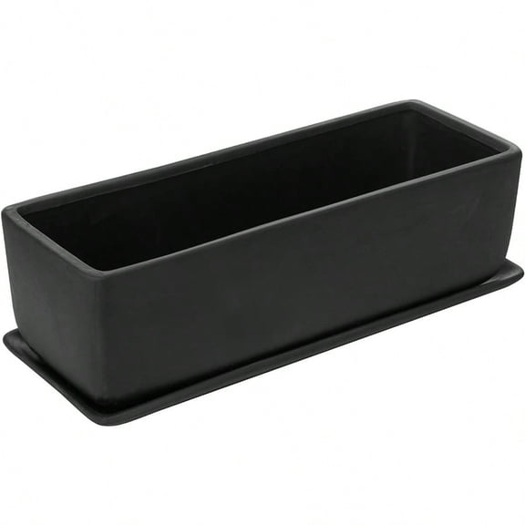 14 Inch Ceramic Indoor Plant Pot Rectangular Succulent Planter Decorative Flower Planter With Drainage Hole And Removable Tray Matte Black