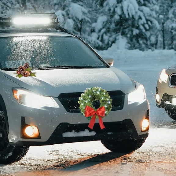 14-Inch Christmas Wreath with LED Lights Car Grille Decoration Decor