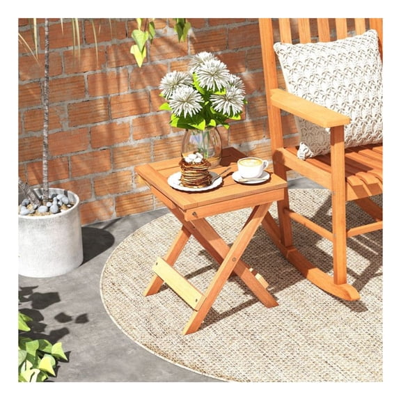 14 Inch Compact Folding Side Table with Slatted