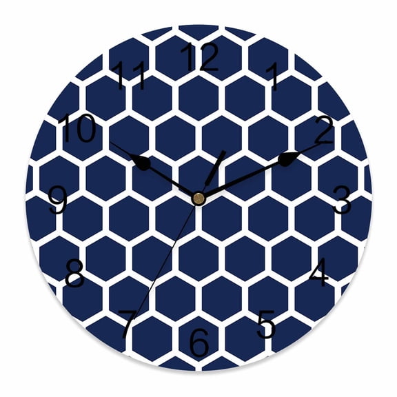 14 Inch Dark Blue Wall Clock, Honeycomb Hexagon Retro Geometric Battery Operated Silent Non Ticking Clocks, Easy to Read Round Wall Clock for Kitchen/Living Room/Bedroom/Bathroom