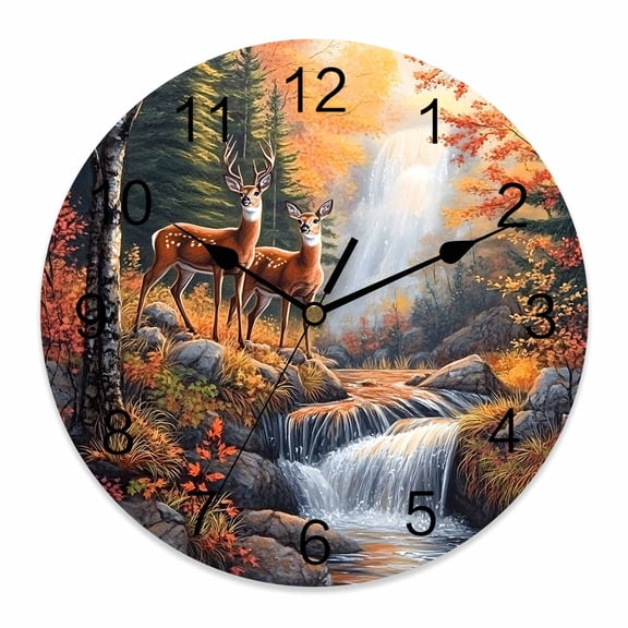 14 Inch Deer Wall Clock, Vintage Wildlife Rustic Battery Operated Silent Non Ticking Clocks, Easy to Read Round Wall Clock for Kitchen/Living Room/Bedroom/Bathroom