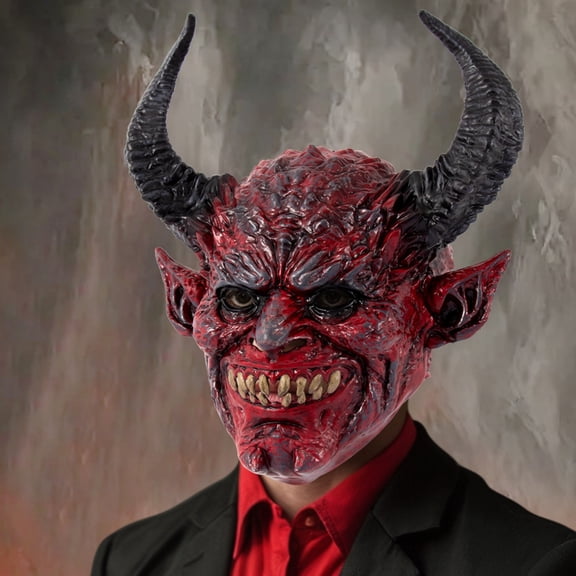 14 Inch Devil Mask Halloween Headpiece Halloween Indoor Outdoor Decorations,Halloween Pathway Decor for Outdoor Halloween Yard Display(red)