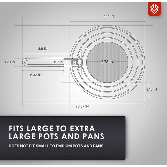 14 Inch Dishwasher-Safe Splatter Screen Guard for Frying Pan Grease - Shields 99% of Stove Top from Bacon, Fry Oil, or Deep Fryer Splash - Easy Kitchen Storage Foldable Heat-Resistant Silicone Handle