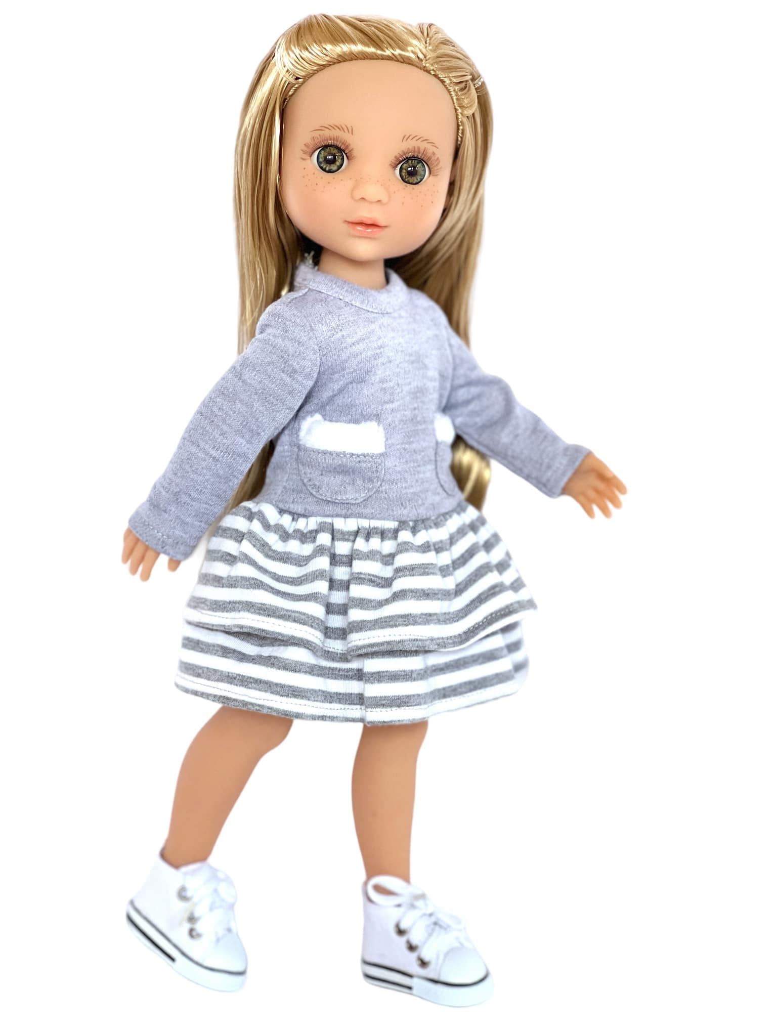 14 Inch Doll Clothes- Grey Sweater Dress with Hat for 14.5 Inch Evia's World Dolls and all Other 14.5 Inch Dolls