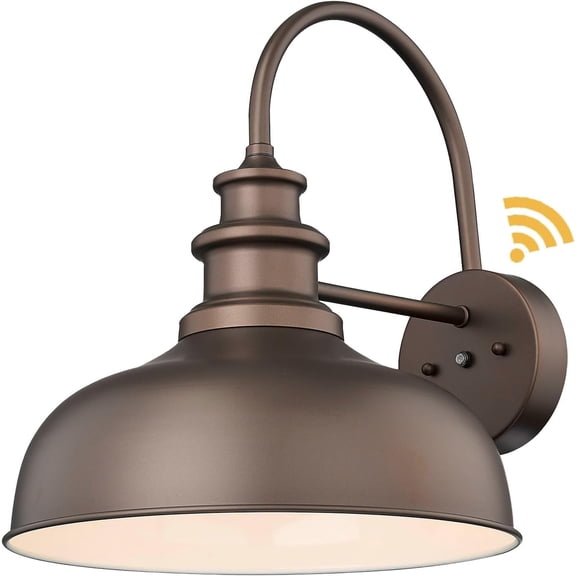 14 Inch Dome Dusk to Dawn Sensor Outdoor Barn Lights Farmhouse Industrial Porch Wall Lights Exterior Lighting Fixture for Front Door, Entryway(Oil rubbed bronze Finish+White Interior,1Pack)