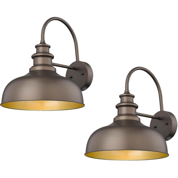 14 Inch Dome Farmhouse Barn Light, Anti-Rust Wall Sconce, Farmhouse Wall Mount Light Fixture, Exterior Lighting Fixture for Porch,Garage,Patio(Oil rubbed bronze Finish+Gold Interior,2PACK)