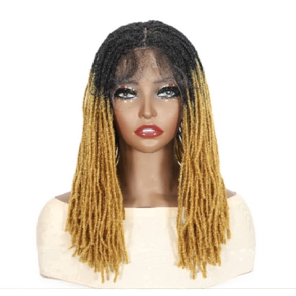 More Beautiful14 Inch Light Brown Full Lace Dreadlock Wig with Pre-Plucked Baby Hair, Braided Wig for Women