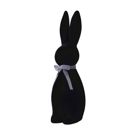 14 Inch Easter Bunny Figurine Black Moss Flocked Rabbit Statue with Yellow Ribbon Bow, Spring Home Decor, Indoor Easter Centerpiece, Decorative Grass Bunny Doll 14in Black