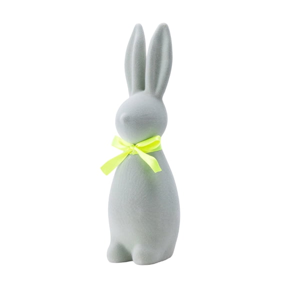 14 Inch Easter Bunny Figurine Mint Green Moss Flocked Rabbit Statue with Yellow Ribbon Bow, Spring Home Decor, Indoor Easter Centerpiece, Decorative Grass Bunny Doll 14in Mint Green