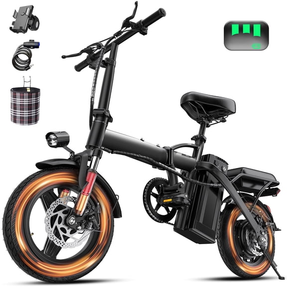 14 Inch Electric Bike for Adults - 48V 400W Dual Spring Shock Absorber, 5-6 Hours Fast Charging, Front and Rear LED Safety Lights, Foldable Portable Design, Best Choice for Commuting and Shopping
