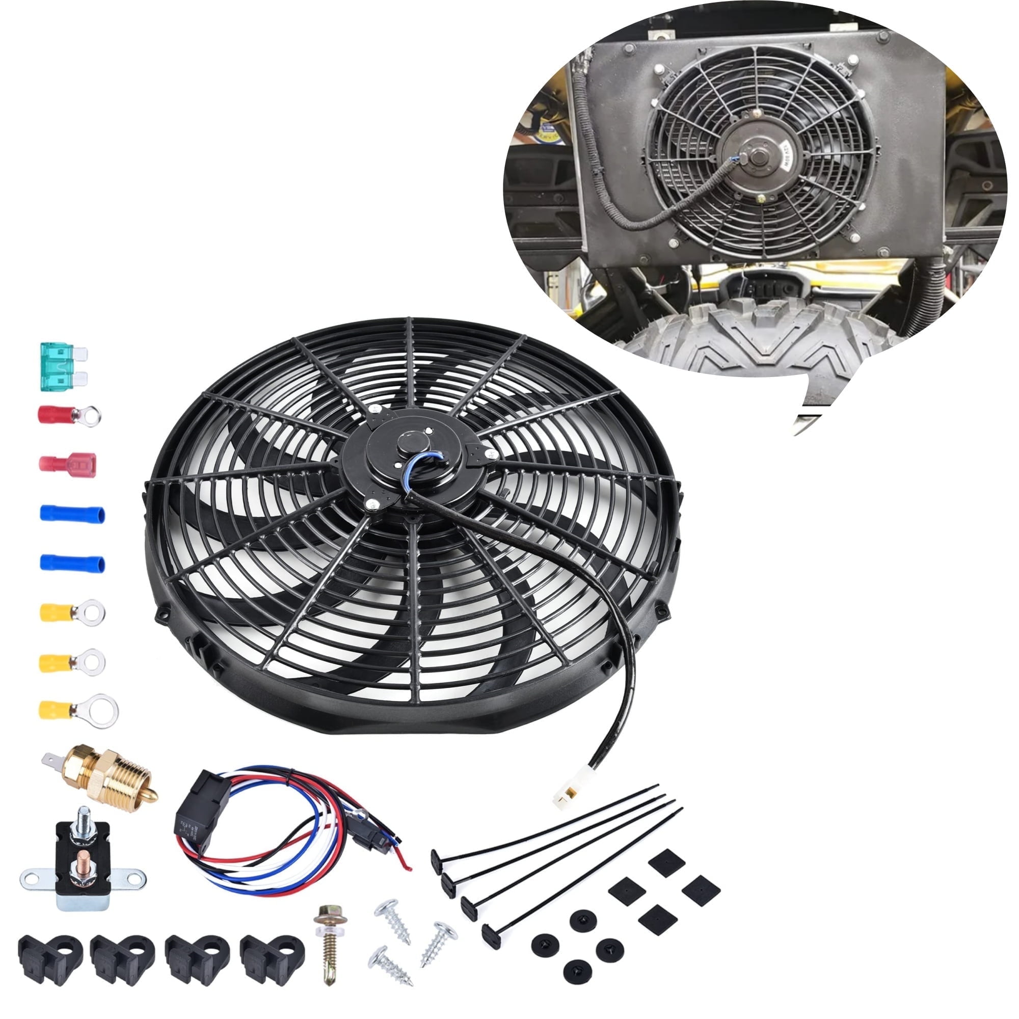 SPEEDWOW 14 Inch Radiator Cooling Fans, High Performance 12V 160W Cooling Fan Universal Slim Pull Push Electric Fan Mount Kit - Black
