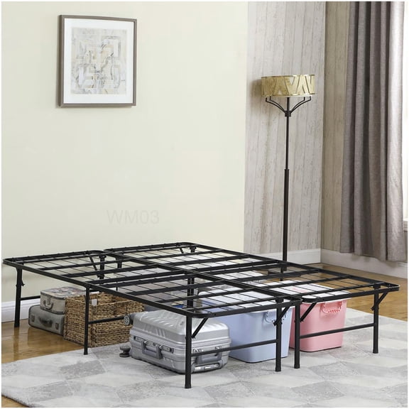 14 Inch Elevated Queen Platform Bed Frame, Heavy Gauge Steel Metal Foundation with Noise Reduction, Underbed Storage Space, No Box Spring