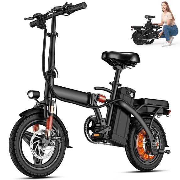14 Inch Foldable Adult Electric Bicycle, 48V 10Ah 560W Motor, 3-Speed Gearing, Dual Spring Shock Absorbers, Front and Rear Led Safety Lights, Portable Design