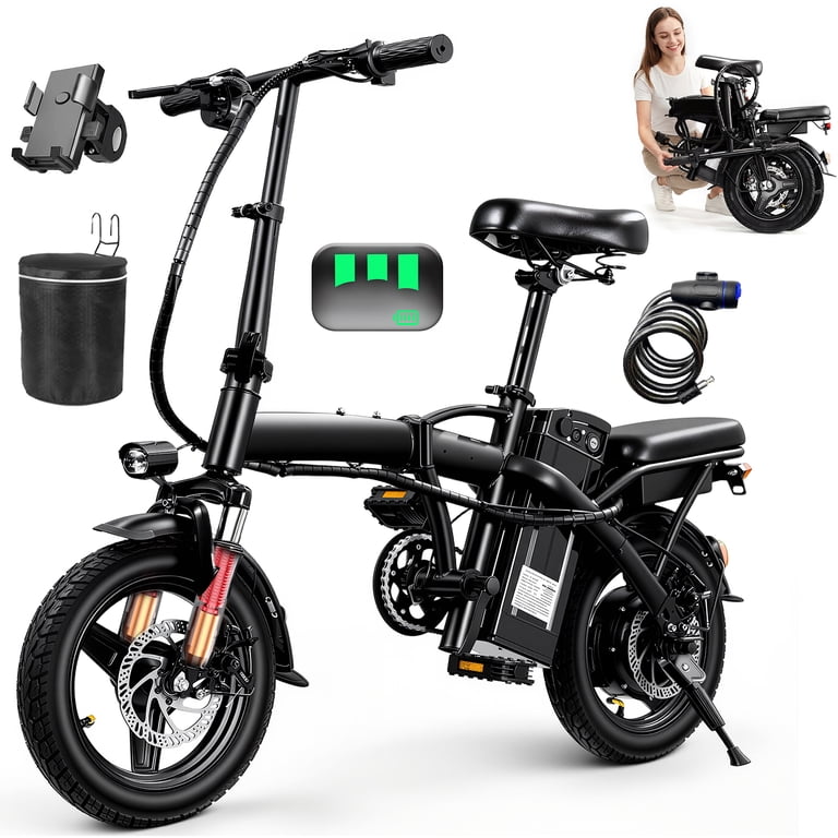 14 Inch Foldable Adult Electric Bicycle, 48V 10Ah 400W Motor, 3-Speed  Gearing, Dual Spring Shock Absorbers, Front and Rear Led Safety Lights,  Portable Design - Walmart.com