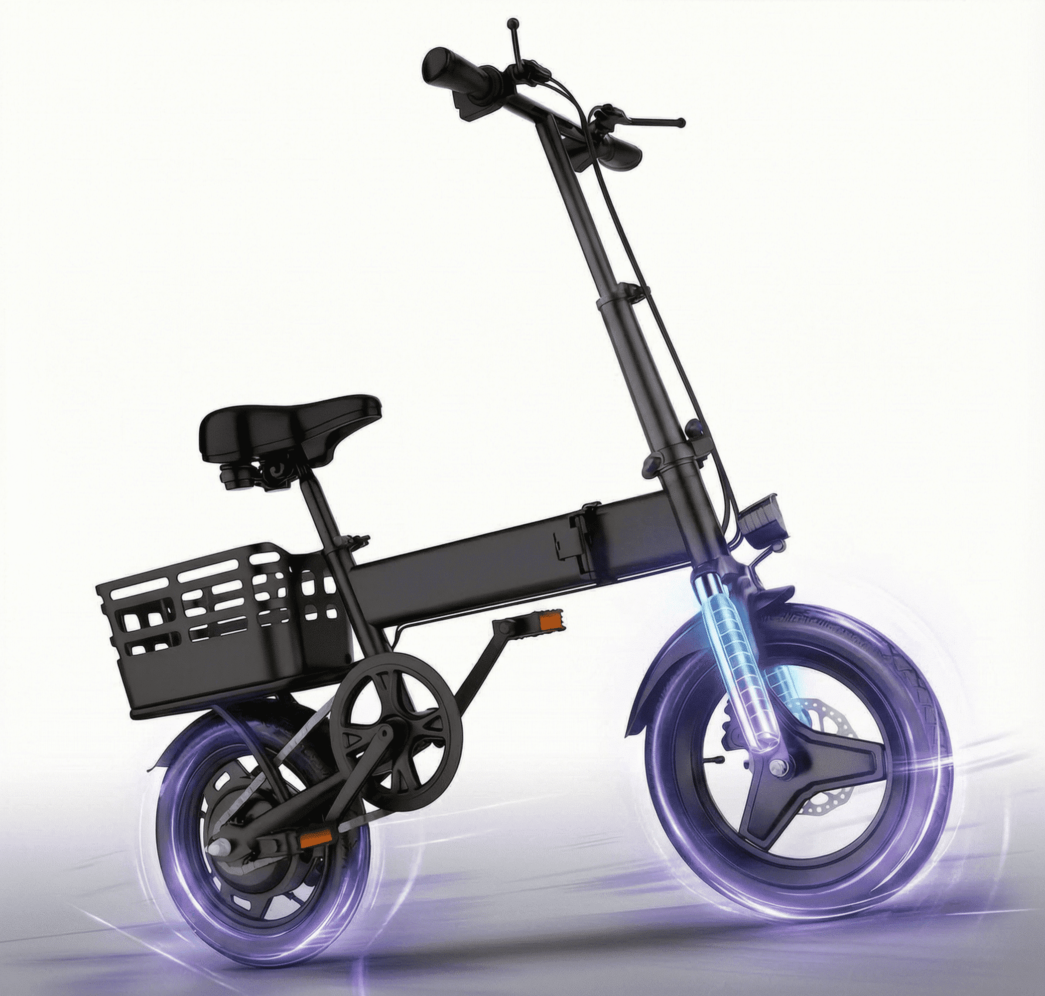 14 inch Foldable Electric Bicycle, 500W Adult Commuter Electric Bike with Basket, Max Speed 19.9 mph, 36V 12AH Battery for Commuting
